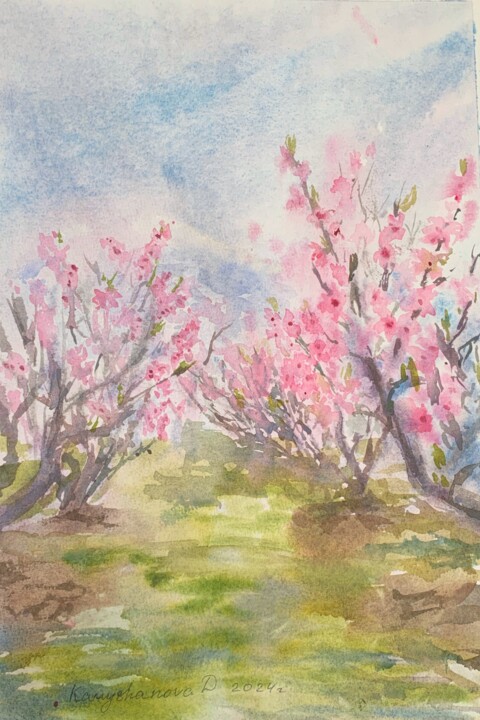 Peinture intitulée "Peach orchard" par Daria Kamishanova, Œuvre d'art originale, Aquarelle
