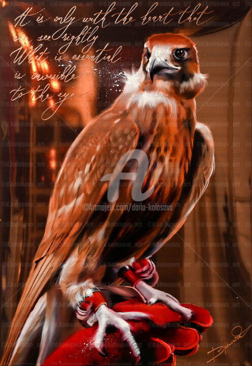 Painting titled "Falcon 4" by Daria Kolosova, Original Artwork, Oil Mounted on Wood Stretcher frame