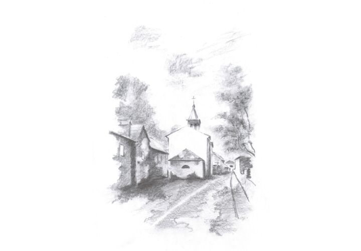 Drawing titled "Church in Vrsi" by Dario Kramaric, Original Artwork, Pencil