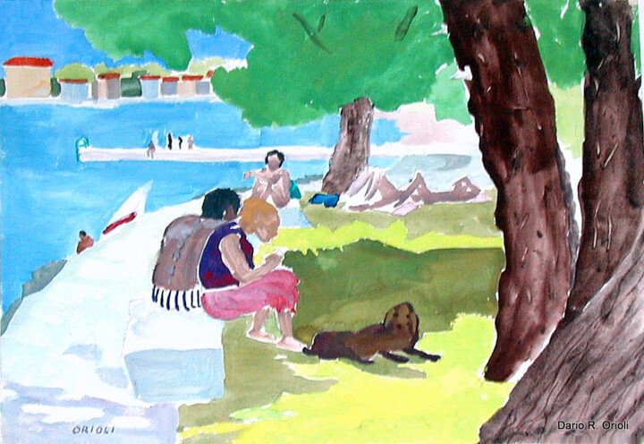 Malerei mit dem Titel "On the Beach II" von Dario Raffaele Orioli, Original-Kunstwerk, Tempera