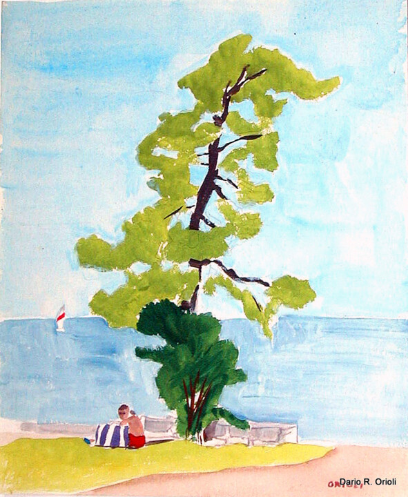 Malerei mit dem Titel "Rest under a Tree" von Dario Raffaele Orioli, Original-Kunstwerk