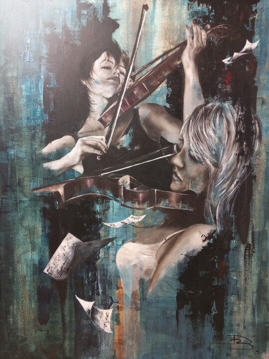 Peinture intitulée "Duo pour requiem" par David Bequet, Œuvre d'art originale, Huile Monté sur Châssis en bois