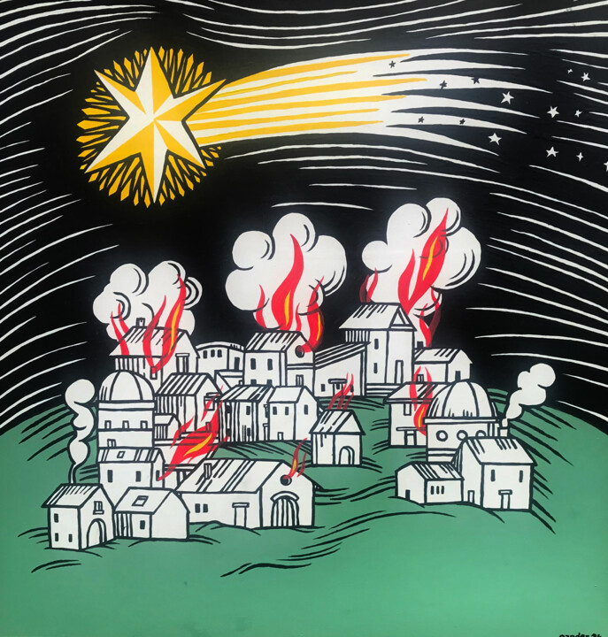 Peinture intitulée "The Great Comet Of…" par David Gander, Œuvre d'art originale, Acrylique Monté sur Panneau de bois