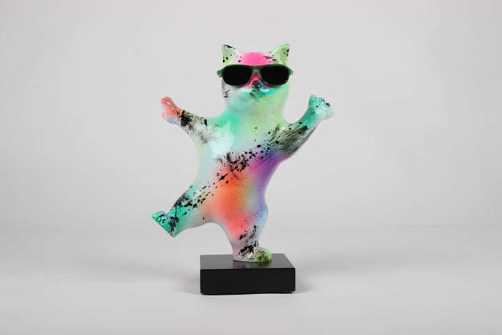 Sculpture titled "Chat qui dance" by David Maeseele, Original Artwork, Acrylic