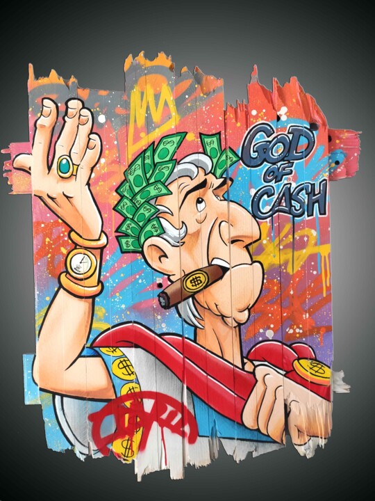 Pintura intitulada "GOD OF CASH" por David Nicolas (Daru), Obras de arte originais, Tinta spray