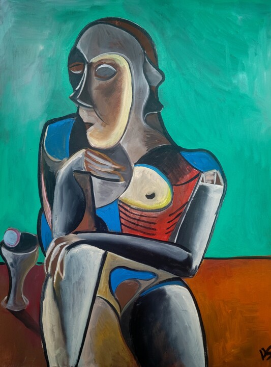 Painting titled "Femme 5" by David Simard, Original Artwork, Oil Mounted on Wood Stretcher frame