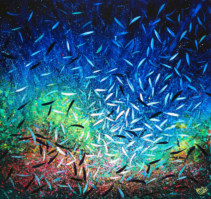 「The Sea Of Life」というタイトルの絵画 David Clareによって, オリジナルのアートワーク, オイル ウッドストレッチャーフレームにマウント