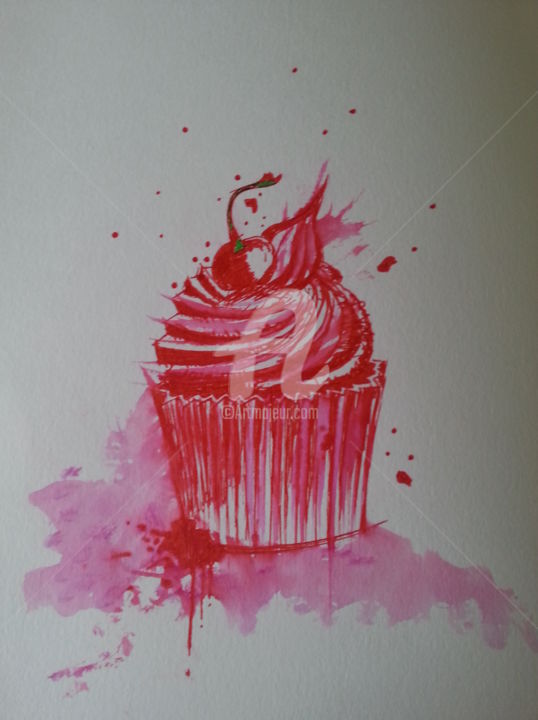 Peinture intitulée "Cupcake splash" par Daz, Œuvre d'art originale, Aquarelle