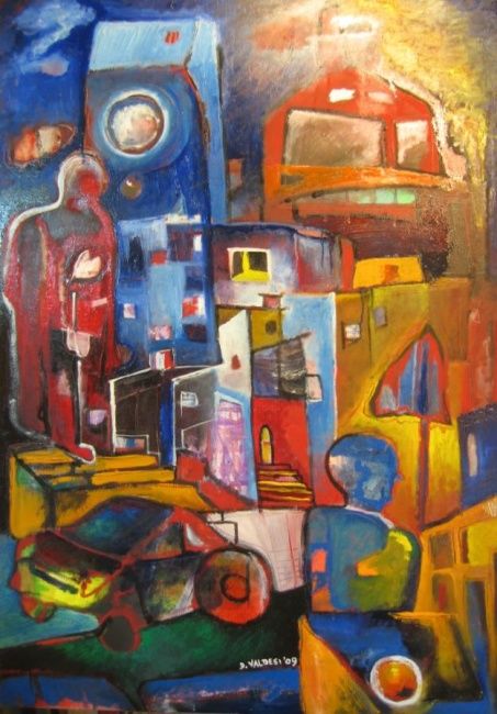 Pintura titulada "Città caos" por Davide Valdesi, Obra de arte original, Oleo