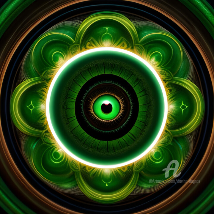 Arte digital titulada "Green Dragon Eye Ab…" por Davina Dugnas, Obra de arte original, Pintura Digital