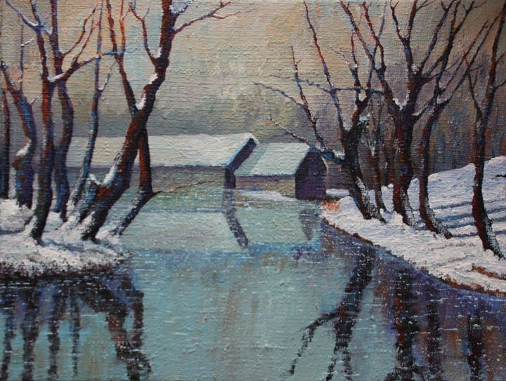 Malerei mit dem Titel "Winter scene2" von Davor Ivković, Original-Kunstwerk, Acryl