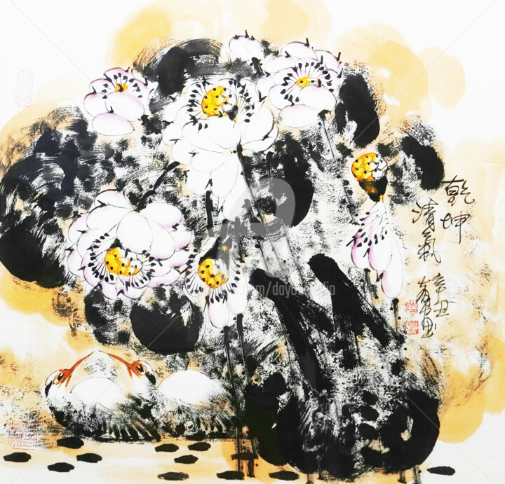 「Fragrance of lotus…」というタイトルの絵画 Dayou Luによって, オリジナルのアートワーク, 顔料
