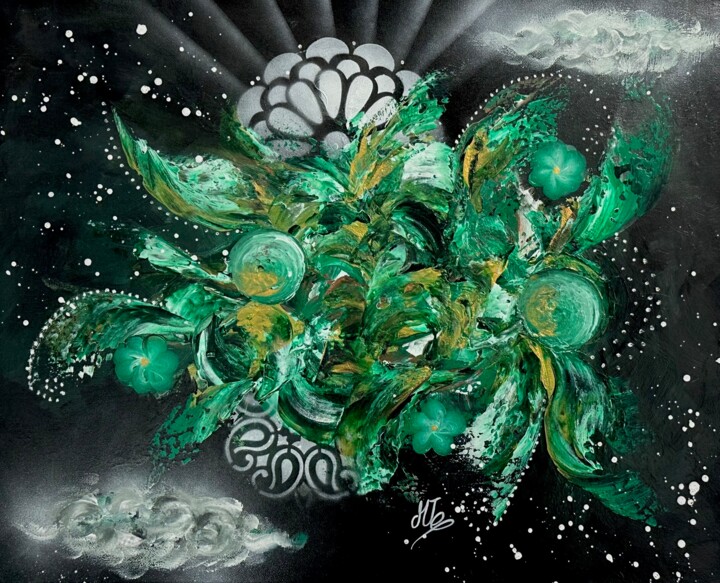 Pittura intitolato "Fleur de jade" da De L’Âme À La Toile, Opera d'arte originale, Acrilico