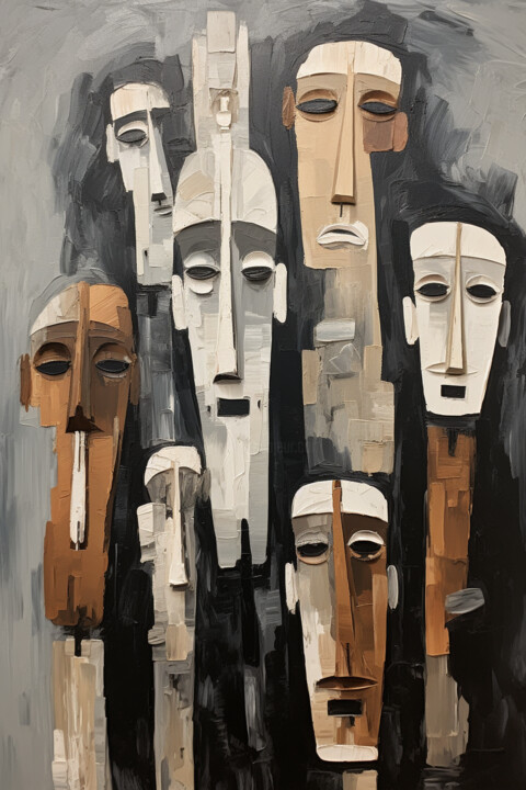 Arts numériques intitulée "Faces S_7" par Deai Studio, Œuvre d'art originale, Image générée par l'IA