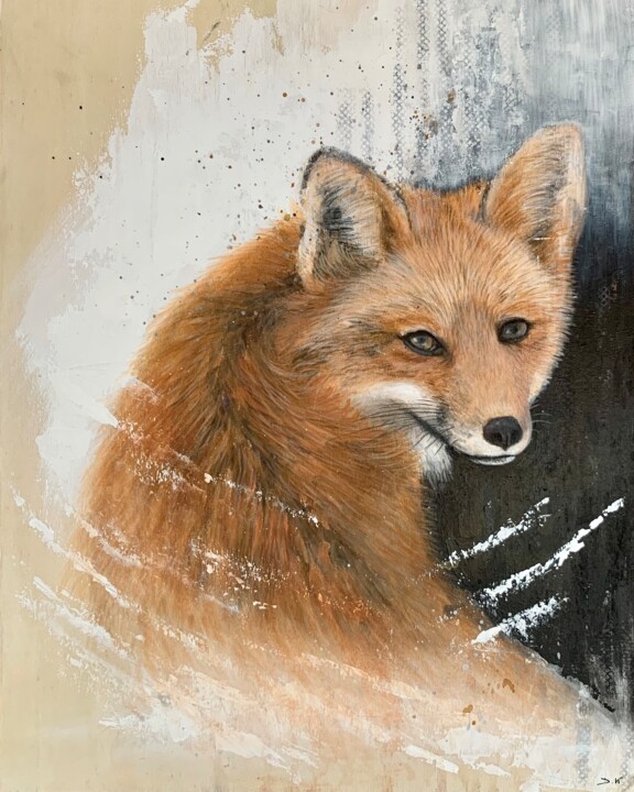 Картина под названием "Saring at the fox" - Deborah Kerner, Подлинное произведение искусства, Акрил Установлен на Деревянная…