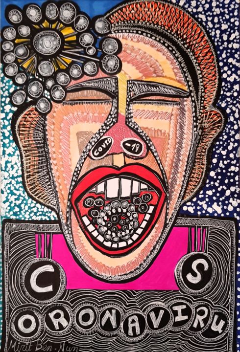 Картина под названием "Corona virus covid-…" - Mirit Ben-Nun, Подлинное произведение искусства, Чернила