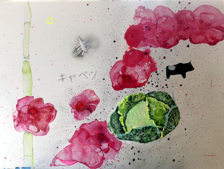 Картина под названием "CABBAGE FLOWERS IN…" - Rebecca De Figueiredo, Подлинное произведение искусства, Акрил
