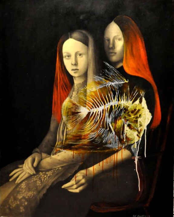 Malerei mit dem Titel "Le due sorelle 2" von Del Giudice Amedeo, Original-Kunstwerk, Öl