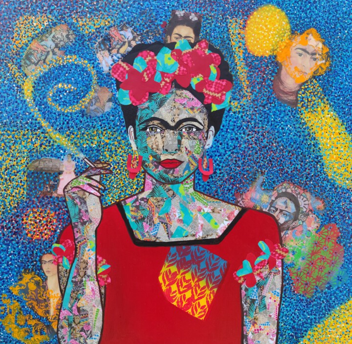 Peinture intitulée "Frida Kahlo, Icône…" par Artedelph, Œuvre d'art originale, Huile Monté sur Châssis en bois