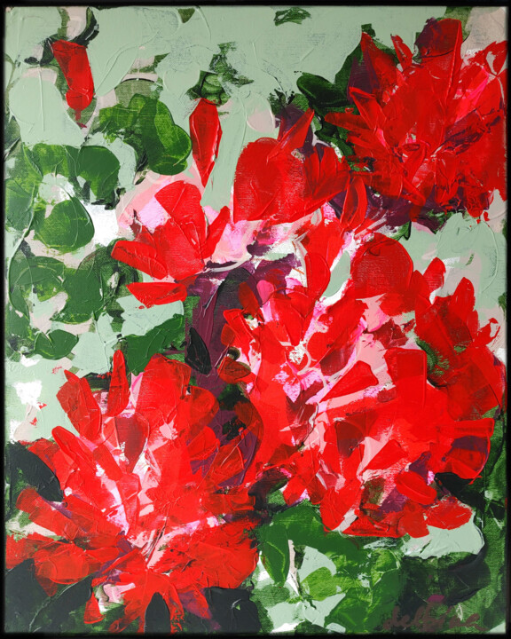 绘画 标题为“Red Flowers II” 由Delfina Petkow, 原创艺术品, 丙烯