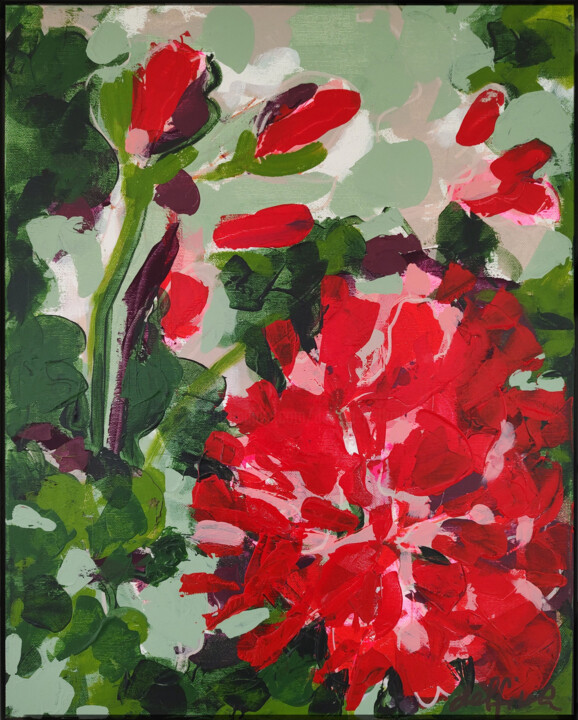Ζωγραφική με τίτλο "Red Flowers III" από Delfina Petkow, Αυθεντικά έργα τέχνης, Ακρυλικό