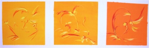 Painting titled "Orange Triptyque" by Delphine Bernard, Original Artwork, Oil