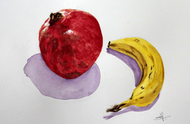 Pittura intitolato "Grenade et banane" da Emilie Denis, Opera d'arte originale, Acquarello