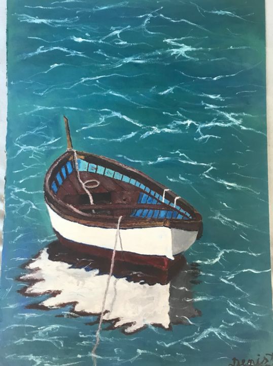 Schilderij getiteld "the boat" door Denis Keselj, Origineel Kunstwerk, Olie