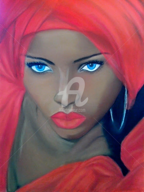 Peinture intitulée "africaine et turban…" par Denise Félicité, Œuvre d'art originale