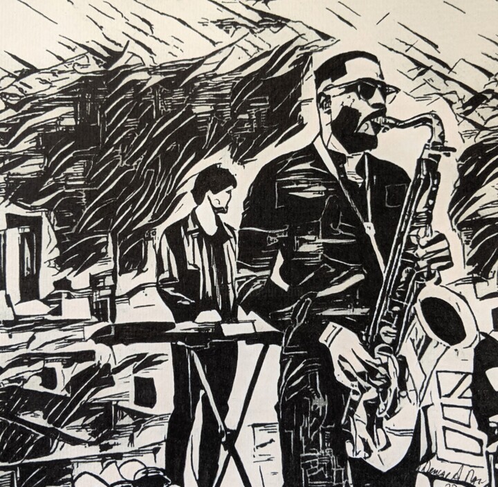 Drawing titled "BRILLIANT SAX A DAY…" by Denise Nys, Original Artwork, Ink