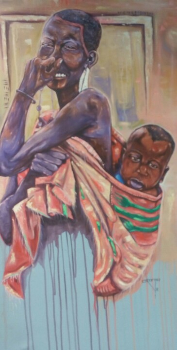 绘画 标题为“Joy of Motherhood” 由Derrick Okanta, 原创艺术品, 丙烯