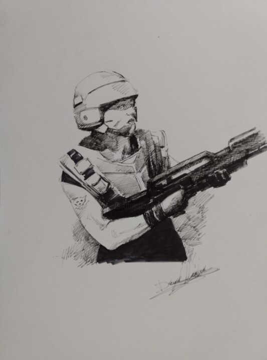 Drawing titled "Starship troopers s…" by Déryck Maindron, Original Artwork, Ink