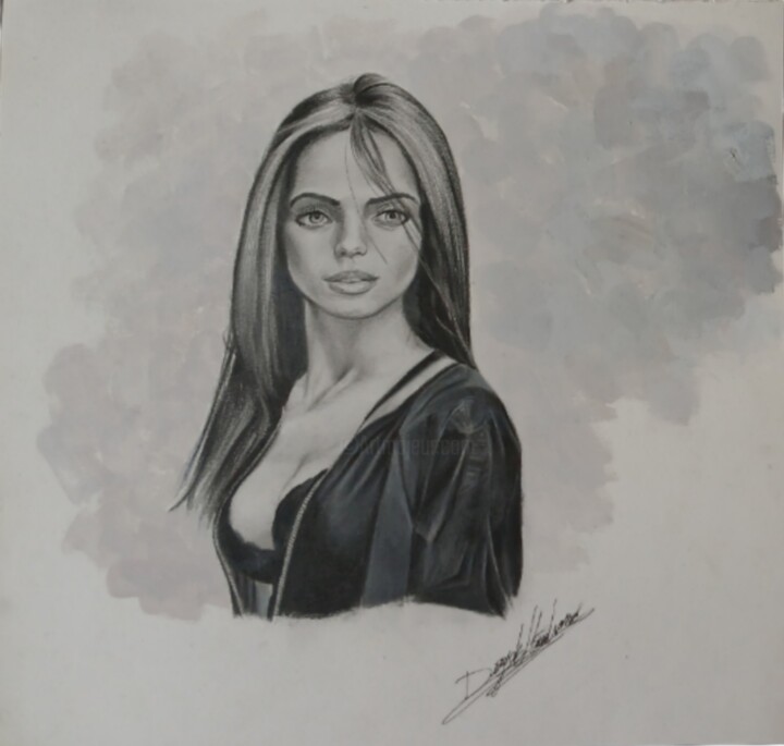 Drawing titled "Femme avec veste no…" by Déryck Maindron, Original Artwork, Pencil