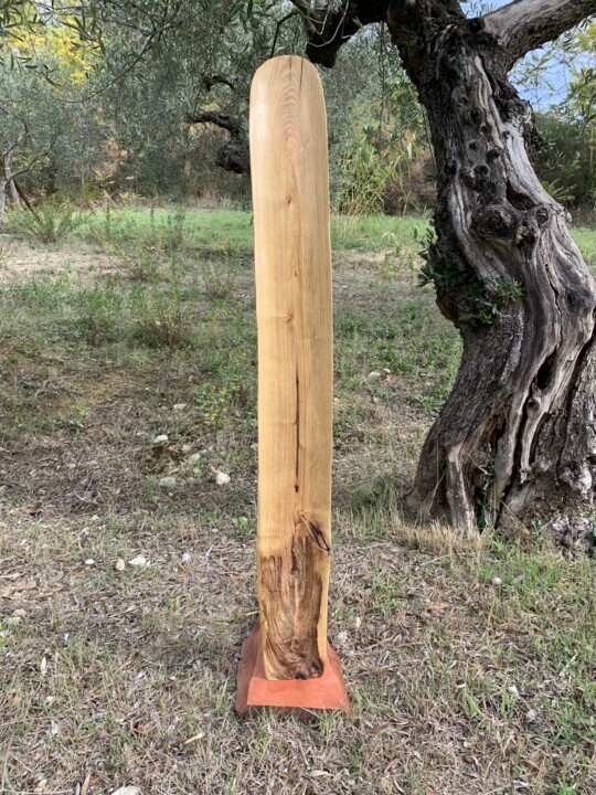 Sculpture titled "Lingam in Acacia" by Deusmou, Original Artwork, Wood