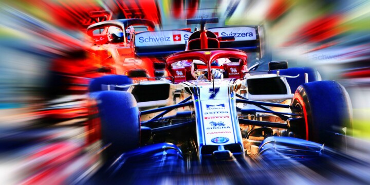 Digitale Kunst getiteld "Raikkonen vs. Vettel" door Deverviers, Origineel Kunstwerk, Foto Montage