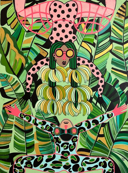 Painting titled "Banana lovers" by Diana Rosa, Original Artwork, Acrylic
