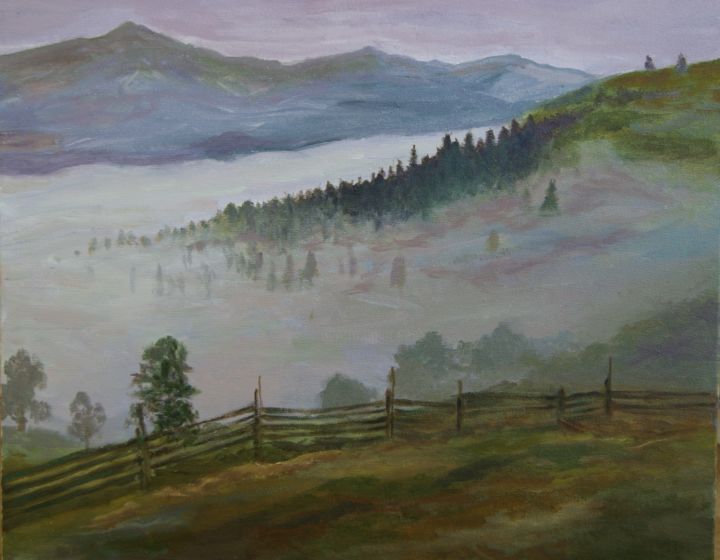 Montagnes Et Brouillard Peinture Par Diana Bar Artmajeur