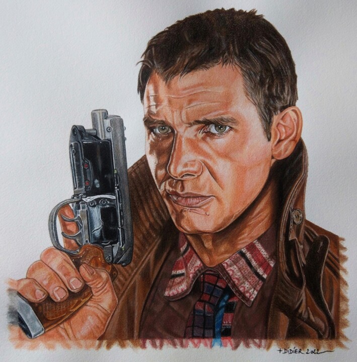 Desenho intitulada "Rick Deckard (Harri…" por Didier Plouviez, Obras de arte originais, Aquarela