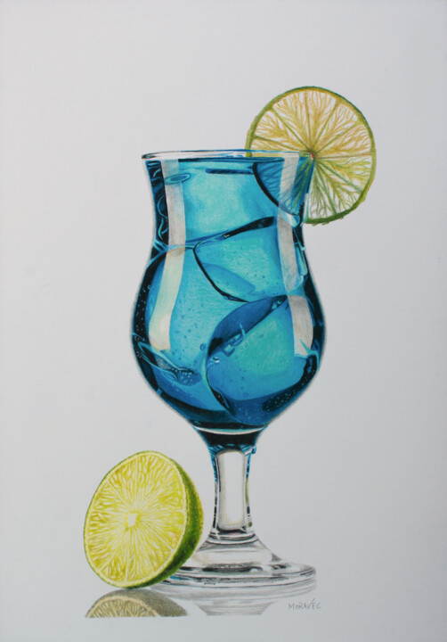 Dessin intitulée "Blue Curacao" par Dietrich Moravec, Œuvre d'art originale, Conté
