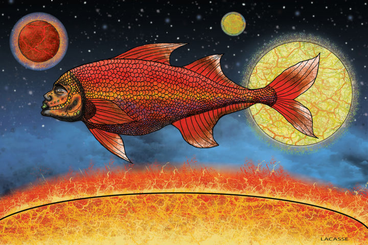 Digital Arts titled "Fish" by Ghislain Lacasse, Original Artwork, Digital Painting