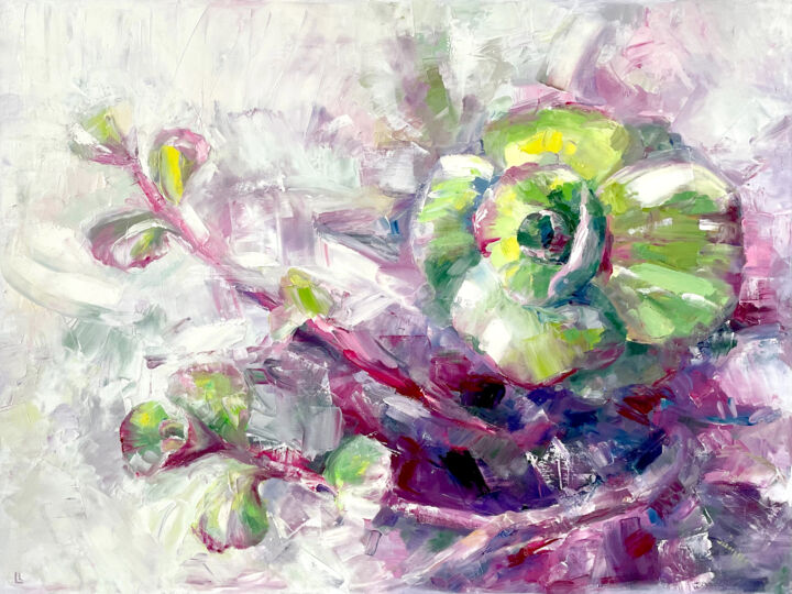 Malarstwo zatytułowany „Oil floral painting…” autorstwa Dizlarka, Oryginalna praca, Olej Zamontowany na Drewniana rama noszy