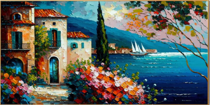 Pintura intitulada "Mediterranean Lands…" por Djamel Eddine Hafis, Obras de arte originais, Acrílico