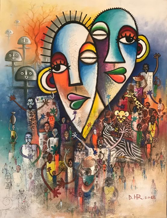 Painting titled "AMOUR PARENTAL" by Roger Djiguemdé, Original Artwork, Acrylic