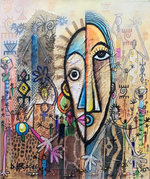 Painting titled "PORTRAIT DE BIEN-AI…" by Roger Djiguemdé, Original Artwork, Collages