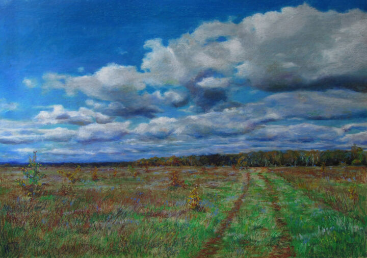 Pittura intitolato "The Windy Cloudy Da…" da Nikolay Dmitriev, Opera d'arte originale, Pastello
