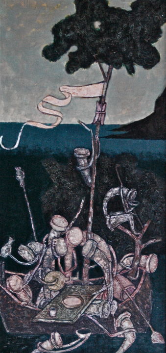 Pintura intitulada "корабль дураков.по…" por Dmitriy Trubin, Obras de arte originais, Guache