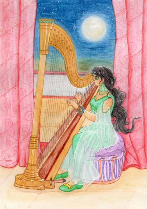 Ζωγραφική με τίτλο "Aquarela Princesa J…" από Dmorje Aquarela Watercolor, Αυθεντικά έργα τέχνης, Ακουαρέλα