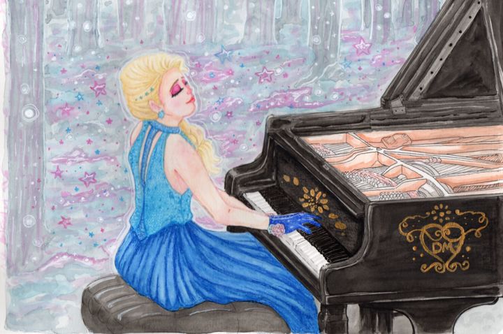 Pintura titulada "Princesa Elsa da an…" por Dmorje Aquarela Watercolor, Obra de arte original, Acuarela