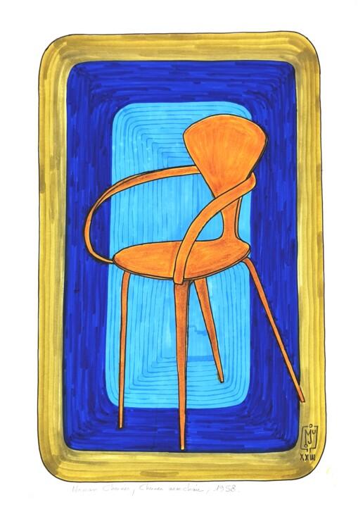 Drawing titled "Cherner armchair" by Do.M.Ju, Original Artwork, Marker