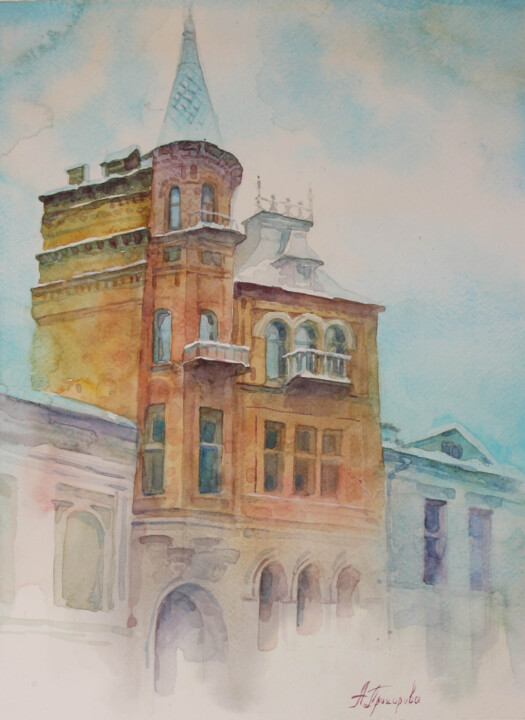 Painting titled "Старый город" by Anna Dobrodii, Original Artwork, Watercolor